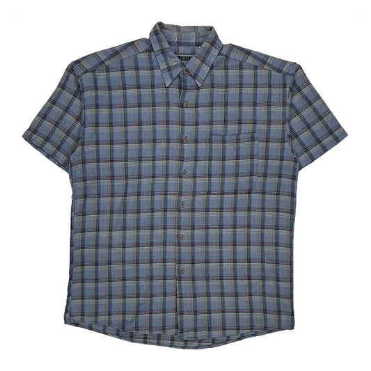 Vintage Untied Checked Short Sleeve Shirt - Large Blue Cotton