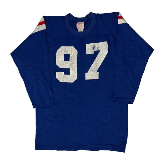 1970s Number 97 Empire Graphic T-Shirt - Medium Blue Rayon