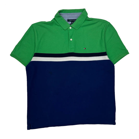 Vintage Tommy Hilfiger Striped Polo Shirt - XL Blue Cotton