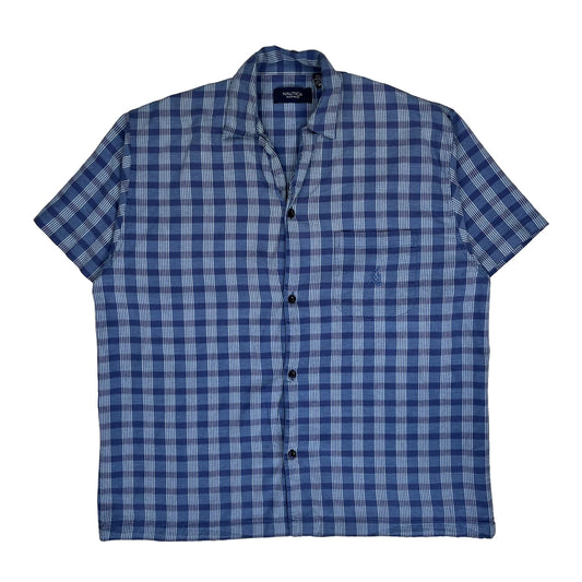 Nautica Checked Short Sleeve Shirt - Medium Blue Cotton