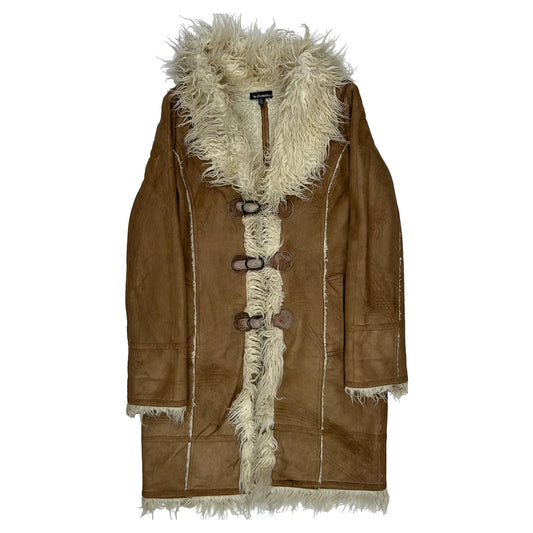 Vintage Le Chateau Duffle Style Belted Afghan Coat - Small Brown Faux Fur