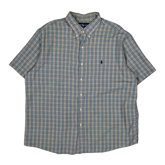 Monroe Ralph Lauren Checked Short Sleeve Shirt - XL Blue Cotton