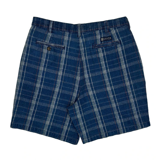 Chaps Ralph Lauren Checked Shorts - 33W 8L Blue Linen Blend