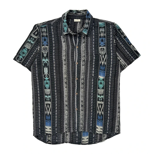 Altiplano Striped Hawaiian Shirt - Medium Black Cotton
