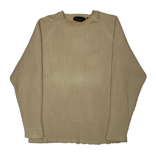 Vintage Timberland Ribbed Knit Jumper - Large Beige Cotton