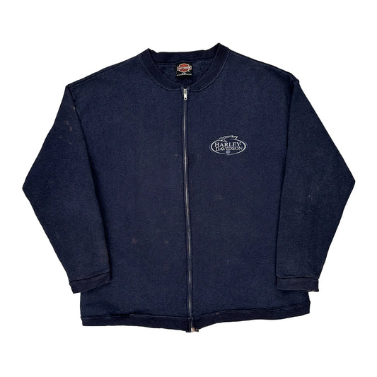 Harley Davidson Graphic Zip Up - 2XL Navy Cotton Blend