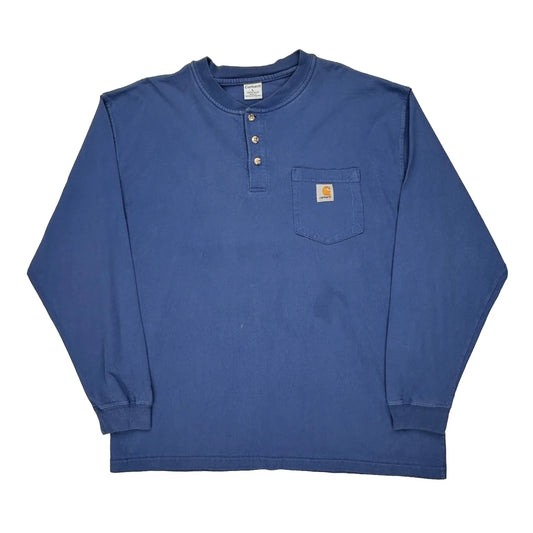 Carhartt Long Sleeve T-Shirt - Large Blue Cotton