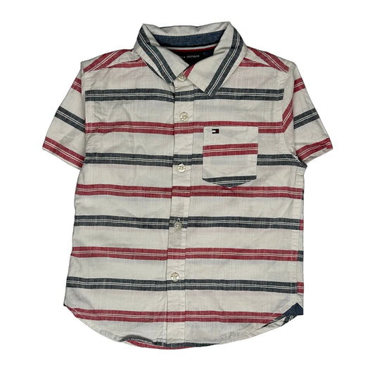 Age 2-3 Tommy Hilfiger Striped Short Sleeve Shirt - No Size White Linen Blend