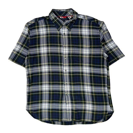 Vintage Tommy Hilfiger Checked Short Sleeve Shirt - XL Blue Cotton