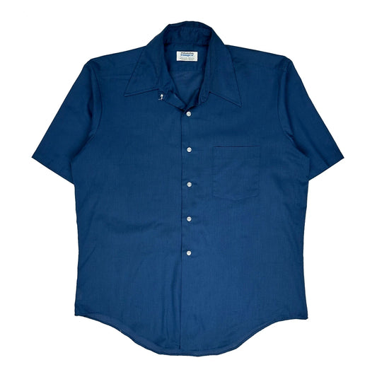 80S Unbranded Short Sleeve Shirt - Large Blue Cotton