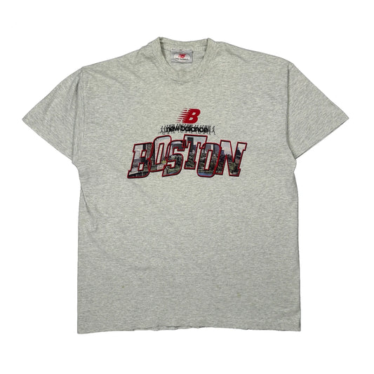 Boston New Balance T-Shirt - Large Grey Cotton