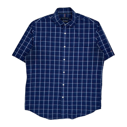 Tommy Hilfiger Checked Short Sleeve Shirt - Medium Blue Cotton