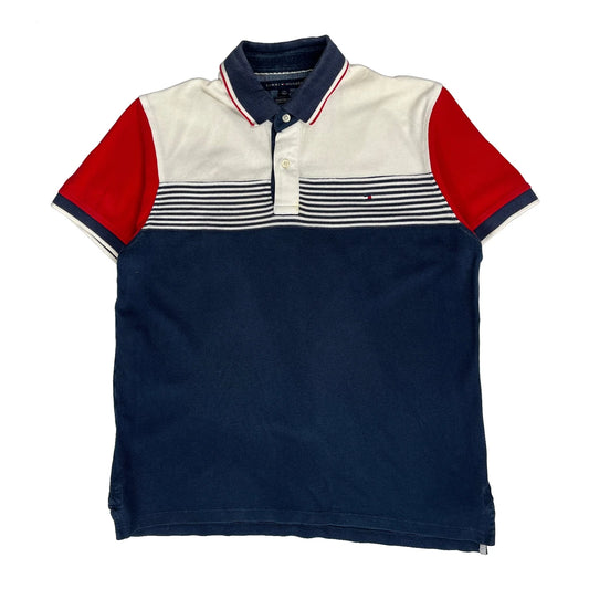 Vintage Tommy Hilfiger Striped Polo Shirt - Large Navy Cotton