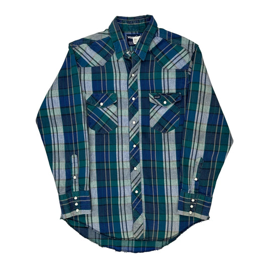 Wrangler Checked Shirt - Large Blue Cotton