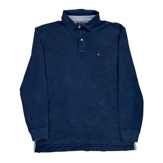 Tommy Hilfiger Long Sleeve Polo Shirt - Large Navy Cotton