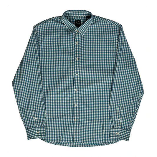Vintage Armani Exchange Checked Shirt - Large Blue Cotton