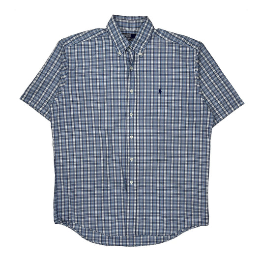 Vintage Polo By Ralph Lauren Checked Short Sleeve Shirt - Medium Blue Cotton