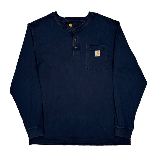 Carhartt Long Sleeve T-Shirt - Large Navy Cotton