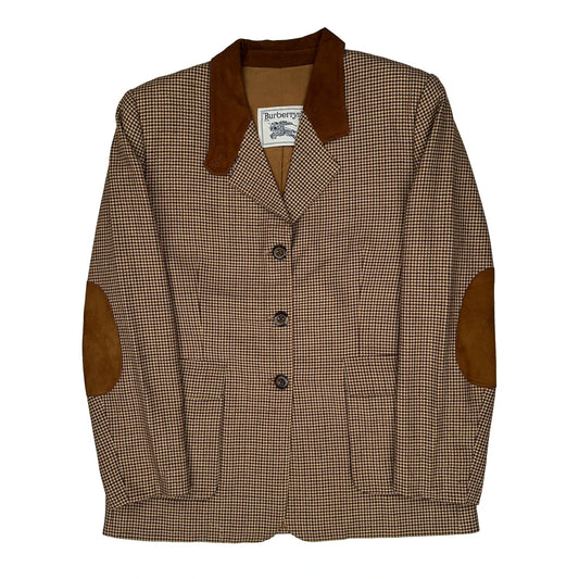 Vintage Burberry Checked Blazer - Large Brown Wool