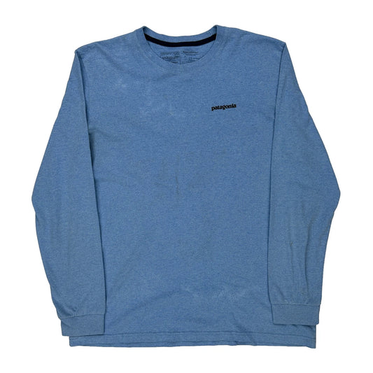 Patagonia Graphic Long Sleeve T-Shirt - Large Blue Cotton Blend