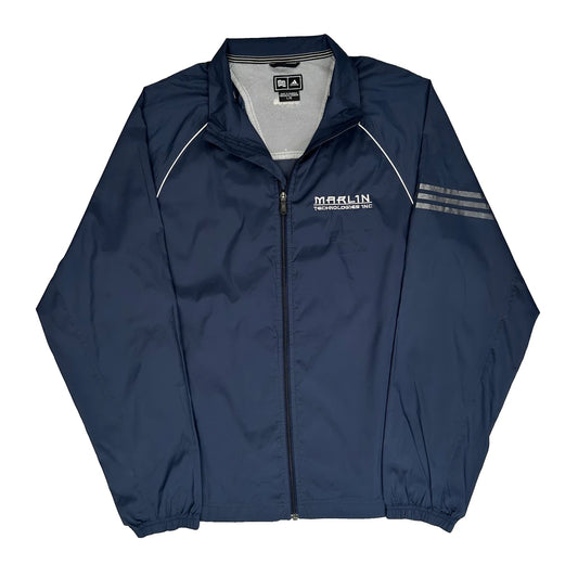 Adidas Striped Windbreaker - Large Navy Nylon