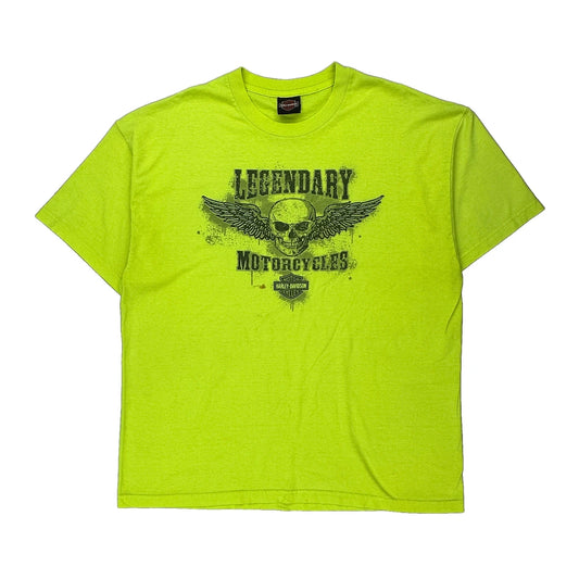 Harley Davidson Graphic T-Shirt - 2XL Yellow Cotton
