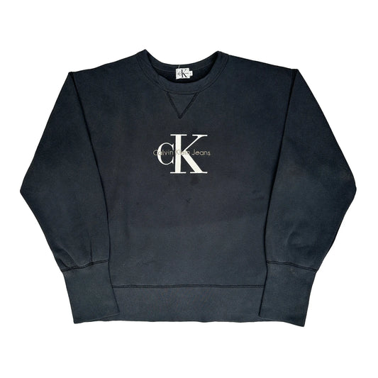 Calvin Klein Jeans Spellout Sweatshirt - Large Black Cotton Blend