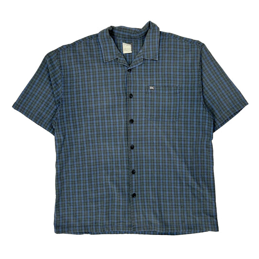 Vintage Quiksilver Checked Short Sleeve Shirt - Large Blue Cotton