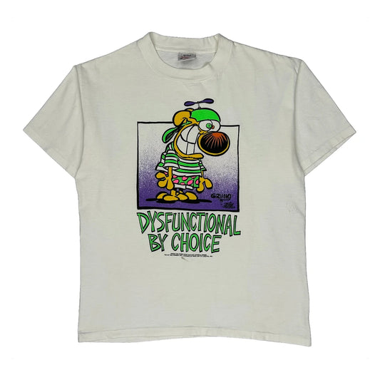 Vintage Dysfunctional By Choice Anvil Cartoon T-Shirt - Large White Cotton