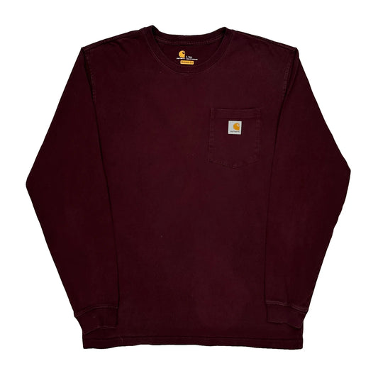 Vintage Carhartt Tall Long Sleeve T-Shirt - Large Burgundy Cotton