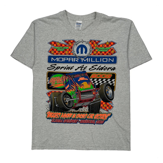Vintage Mopar Million Sprint At Eldora Gildan Graphic T-Shirt - Large Grey Cotton