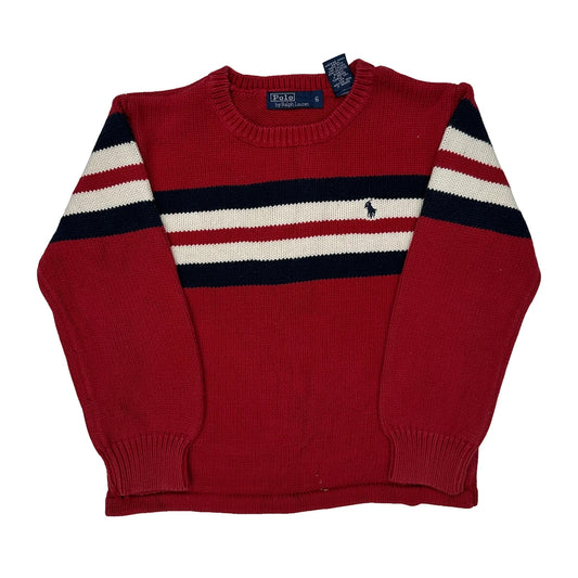 Vintage Age 5 Polo By Ralph Lauren Striped Jumper - Small Red Cotton