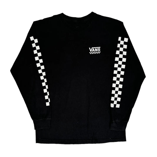 Vintage Vans Checked Long Sleeve T-Shirt - Medium Black Cotton