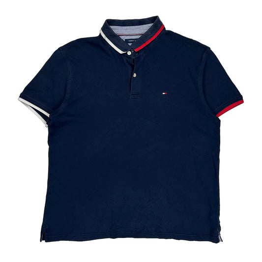 Tommy Hilfiger Striped Polo Shirt - Large Navy Cotton