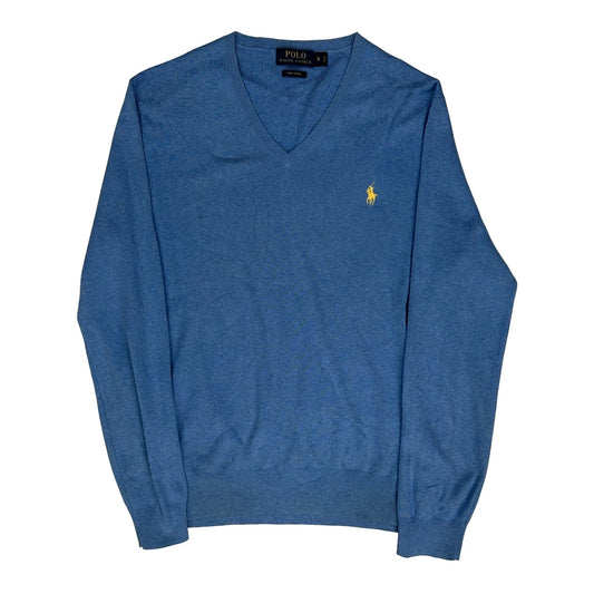 Polo By Ralph Lauren V-Neck Jumper - Small Blue Cotton