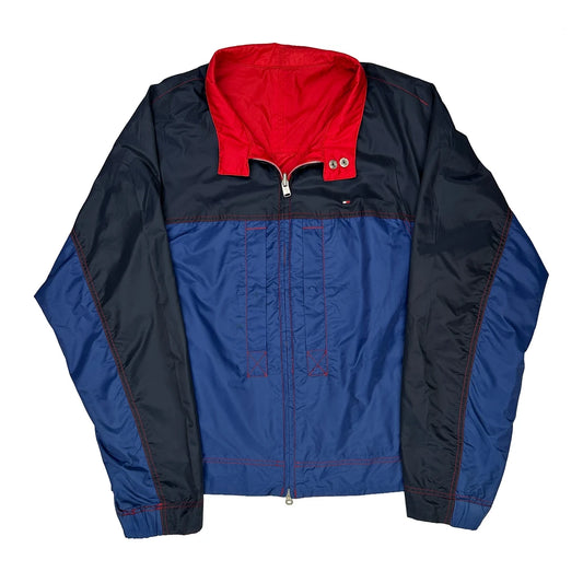 Vintage Tommy Hilfiger Contrast Stitch Windbreaker - Large Blue Nylon