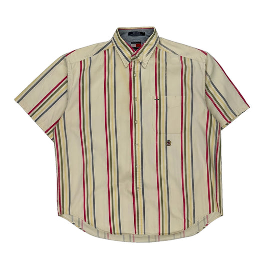Tommy Hilfiger Striped Short Sleeve Shirt - Large Multicoloured Cotton