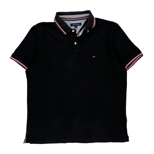 Tommy Hilfiger Polo Shirt - Large Black Cotton Blend