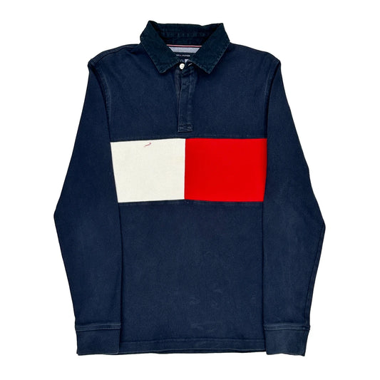 Tommy Hilfiger Striped Rugby Shirt - Small Navy Cotton