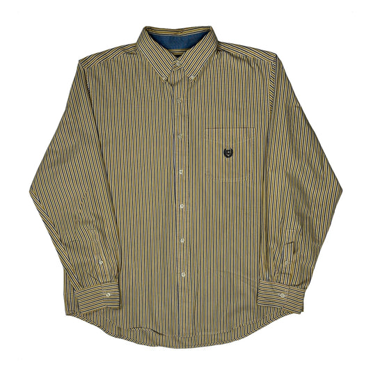 Vintage Chaps Ralph Lauren Striped Shirt - Large Yellow Cotton Blend