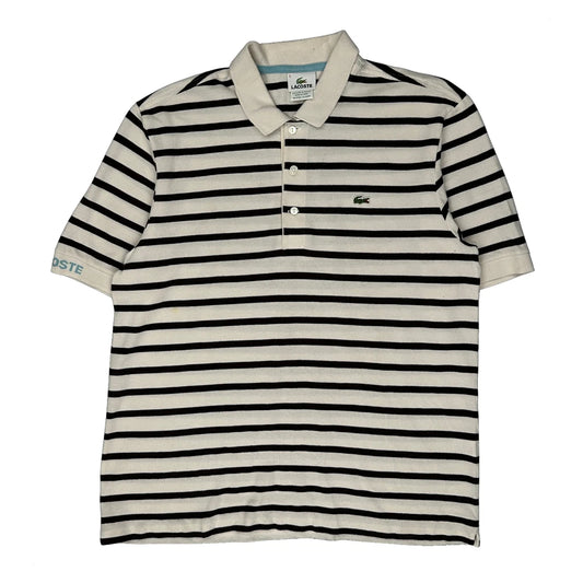 Lacoste Striped Polo Shirt - Large White Cotton