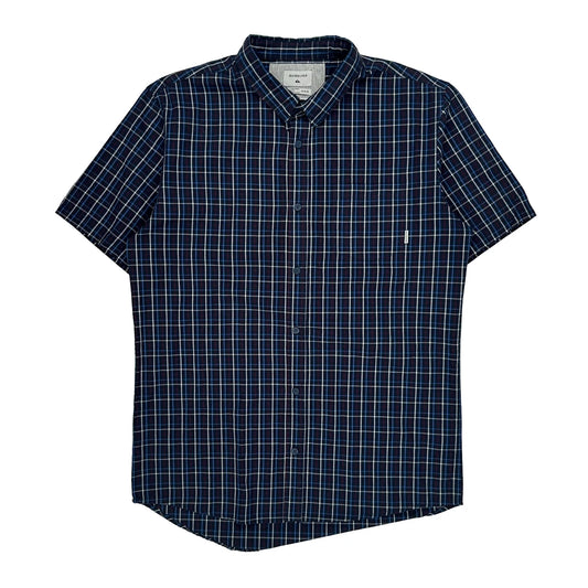Quiksilver Checked Short Sleeve Shirt - Medium Blue Cotton