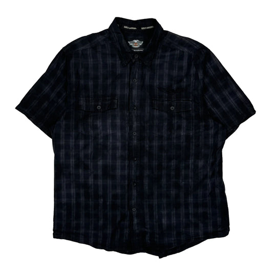 Harley Davidson Checked Short Sleeve Shirt - 2XL Blue Cotton
