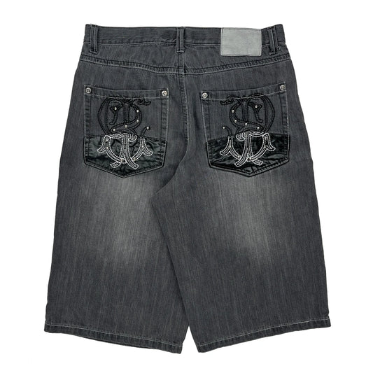 Vintage Southpole Studded Denim Shorts - 34W 15L Grey Denim