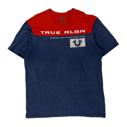 True Religion Spellout T-Shirt - Large Blue Cotton