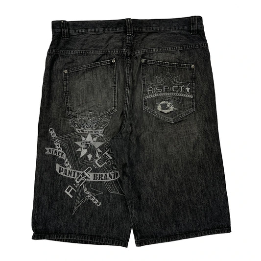 Vintage Aspesi Graphic Denim Shorts - 36W 14L Grey Denim