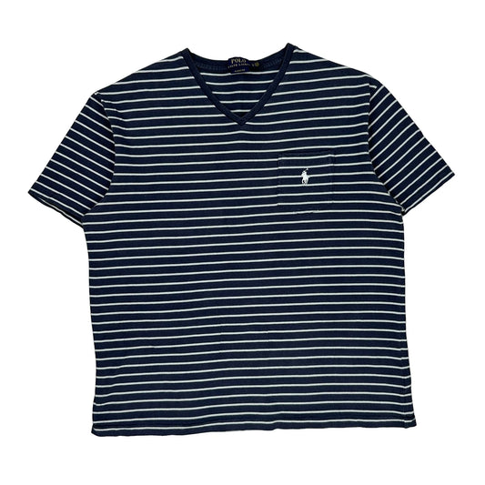 Polo By Ralph Lauren Striped T-Shirt - Large Navy Cotton