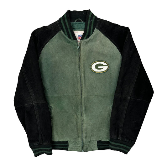 Vintage Green Bay Packers Nfl Football Bomber Jacket - Medium Green Suede