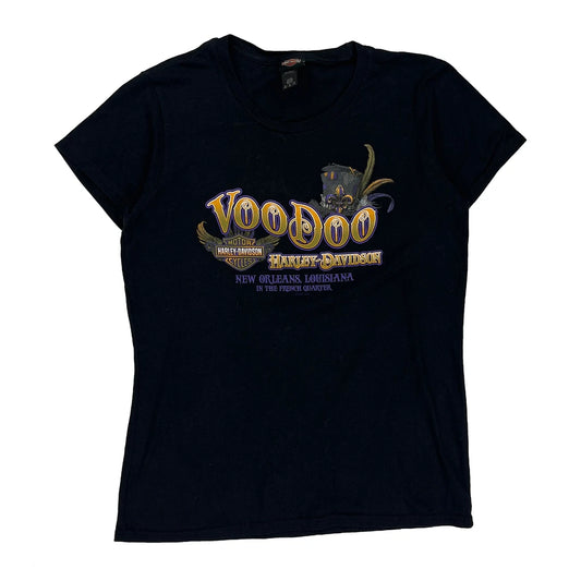 Mardi Gras Harley Davidson Graphic T-Shirt - Medium Black Cotton