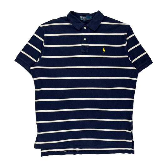 Polo By Ralph Lauren Striped Polo Shirt - Large Navy Cotton